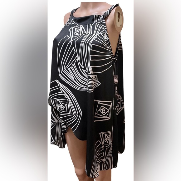 MILANO TUNIC TOP LAYERED GEOMETRIC PATTERN WOMENS SLEEVELESS BLACK SIZE MEDIUM - Picture 2 of 11